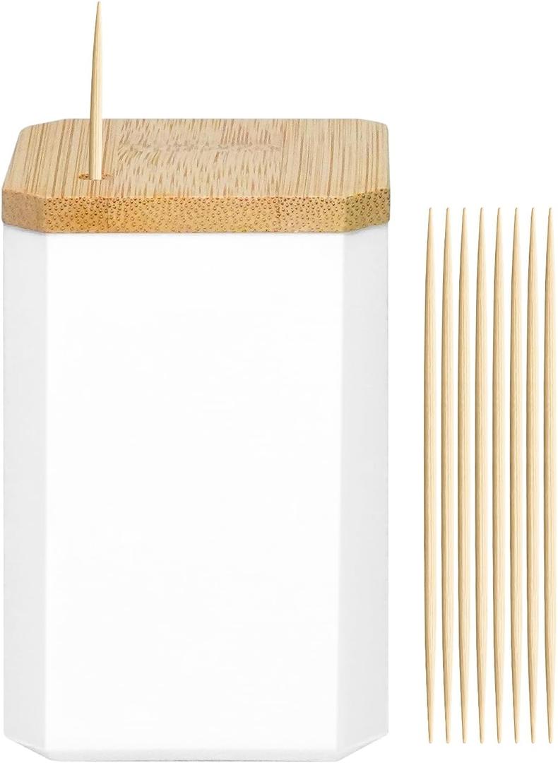Toothpick Holders 1 Pack with 2400 Picks,Round Toothpicks Double-Side Point for Teeth,Food Pick,Appetizers,Cocktails Fruits,Olive&DIY Craft.