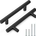 Probrico Pack of 30 | 6 Inch Black Cabinet Handles with 3-1/2 Inch Hole Center Stainless Steel Cabinet Pulls Round T Bar Kitchen Cabinet Hardware Door Handles, Drawer Dresser Pulls90mm Hole Centers