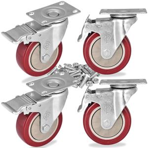 Caster Wheels 3 Inch Casters Set of 4 Heavy Duty Load Bearing 1000 Lbs Locking Swivel Plate Casters with Brake Industrial No Noise Polyurethane Wheels Anti-wear Smooth Casters