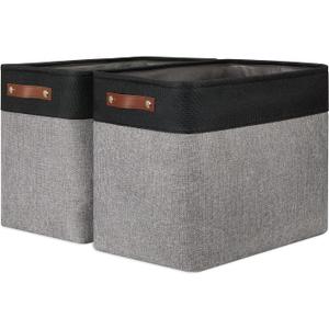 DULLEMELO Extra Large Storage Baskets, Fabric Storage Bins for Organizing Shelves Nursery Toys Books, Closet Baskets and Bins with Handles, Black&Grey, 2-Pack