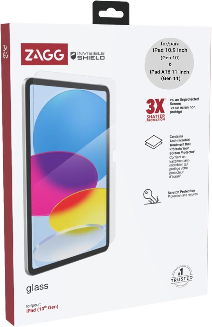 ZAGG InvisibleShield Glass Screen Protector for iPad A16 2025 11th/10th Generation 2022 10.9 Inch - 3X Stronger Tempered Glass, Impact & Scratch Protection, Anti-Fingerprint, Easy Install, Clear