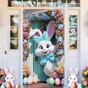 Cmialusie Door Banner Cute Bunny Floral Door Cover Spring Summer Front Door Decorations for Home Entryway Porch Party Decor 35.4x70.9 Inch (Colorful1330)