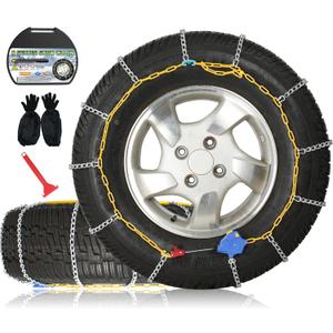 Auto Fixing Snow Chains, 2 x 12 mm, 30s Quick Installation of Tire Chains with Automatic Tensioner, Universal Emergency Tire Traction Chain for Cars, Pickups, and SUVs (HLN 90)