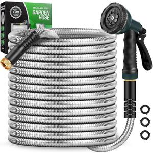 Garden Hose with 10-Function Nozzle, Leak-proof Metal Connector Hose, No Knots, Kink-Free Hoses, Lighter, Anti-Pets, Wear-Resistant, 3/4 GHT, Water Hose for Garden, Yard, Outdoor75 FT