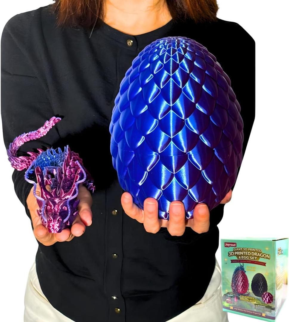 24'' Large 3D Printed Dragon Egg with Chinese Dragon Toy Inside, Reusable Big Dragon Egg for Fidget Play, Desk Decor & Storage, Collectible 2026 Graduation Gifts for Boys Girls Him Her (Red Blue)