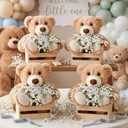 Amyhill 4 Sets Bear Baby Shower Centerpieces Baby Shower Table Decorations with Bears Wooden Crates Bamboo Baskets Artificial Flowers for Birthday Wedding Gender Reveal Party(Classic)