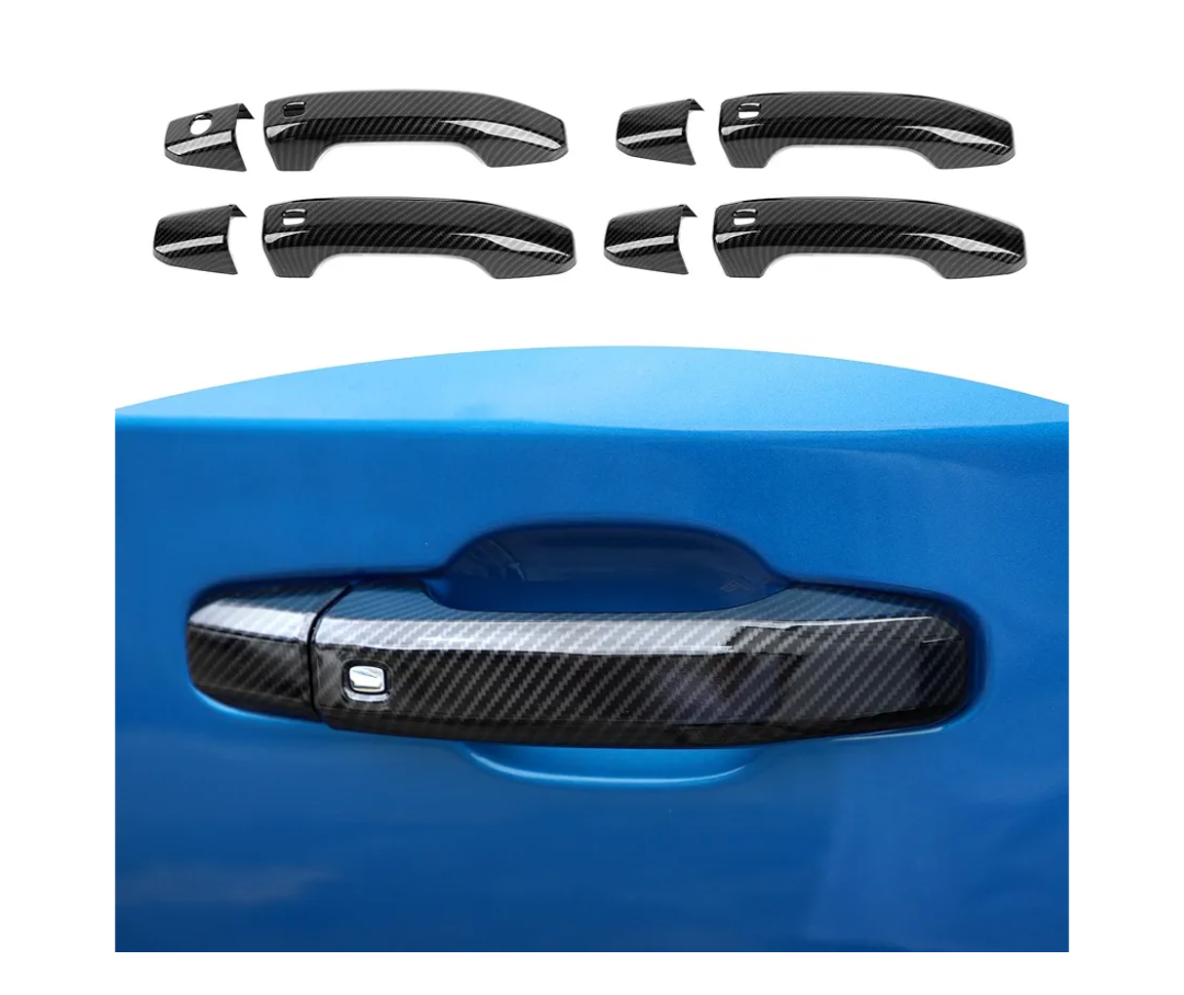 Silverado Door Handle Cover Trim Carbon Fiber for Chevy Tahoe 2021 Up Suburban 2020 Up Silverado 2019 Up for GMC Yukon 2021 Up Sierra 2019 Up Black Carbon Fiber Grain Exterior Accessories
