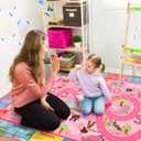 Terrug Kids Rug for Playroom, Educational Classroom Rug for Kids Room, Washable Nursery Rugs Non Slip Playroom Rugs Play Mat for Learning ABC Carpet, Numbers, Animal, Colors, Season, 4X6 Feet, Pink