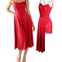 Popilush Corset Tea Party Dresses for Woman All in One Shapewear Tummy Control Spaghetti Strap A-Line Midi Evening Dress for Semi Formal Red, 3X-Large