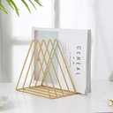 QPEY Triangle File Holder,5 Slot Metal Vinyl Record Stand Holder Magazine Newspaper Holder Photography Props for Office Home (2pc gold)