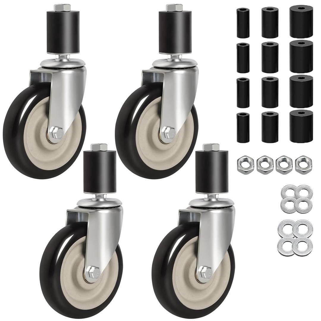 5-inch Swivel Caster Wheels Set of 4, Adjustable Expanding Stem Casters Fit for 7/8",1-1/4",1-1/2" and 1-5/8" Tube Legs for Stainless Steel Table, Furniture, Cart, Tool Cabinet