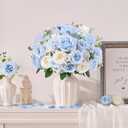 Yastouay 2 Bouquets Peonies Artificial Flowers, Mixed Light Blue & White Fake Peonies with Large Bloom, Silk Peony Flowers Faux Peony Bouquet for Wedding Centerpieces, Table, Vase & Home Decor