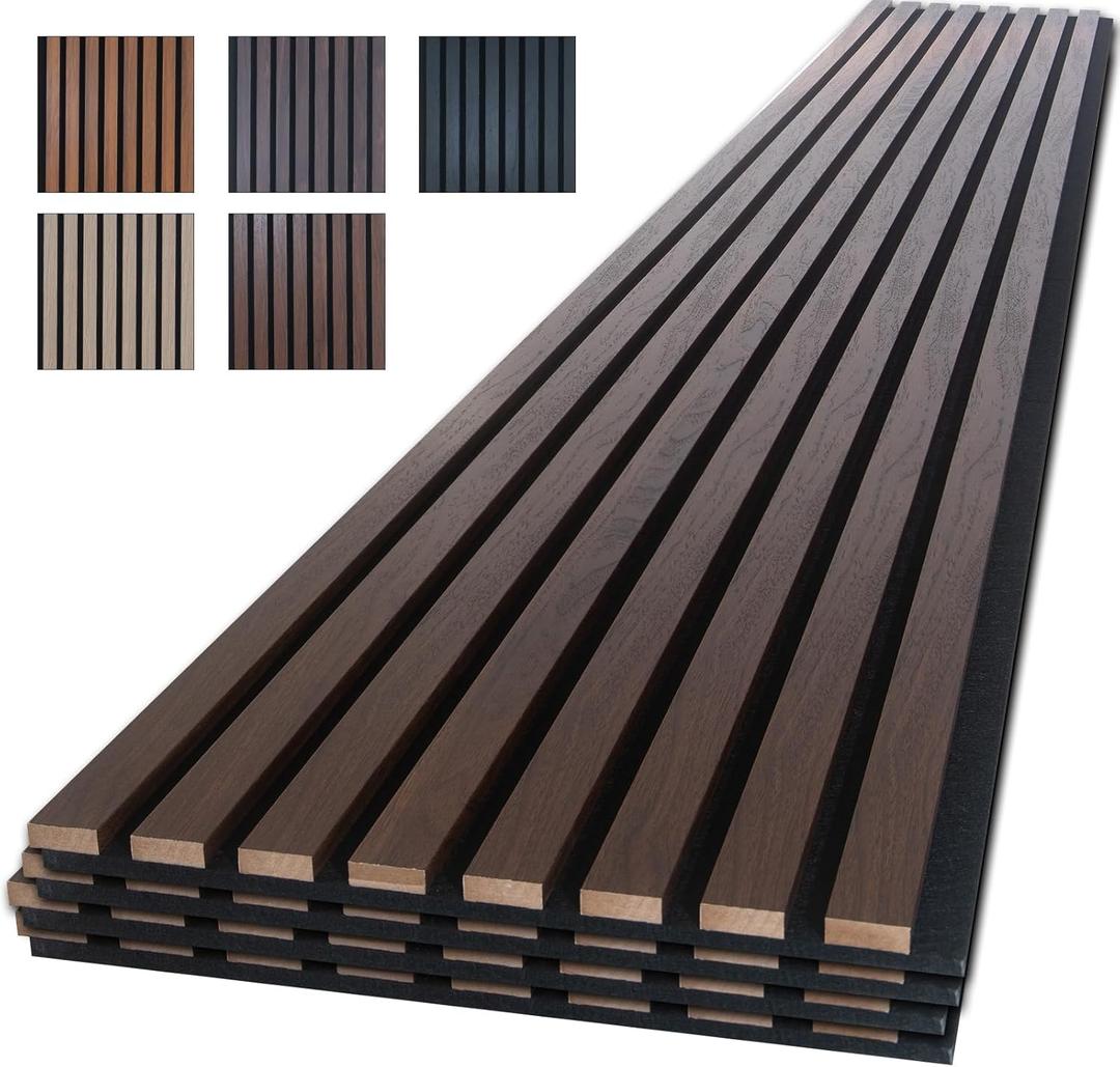NeatiEase Wood Panels for Wall, 4-Piece 96" x 12.6" Soundproof Wood Slat Wall Panel for Interior Wall Decor Noise Cancelling, Wood Acoustic Wall Panels, Sound Absorbing Panel (Rustic Walnut)