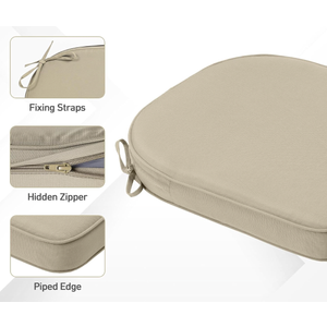 BPS 18 x 19 Inch Outdoor Chair Cushion Set of 2, Fade-Resistant and Water-Resistant Solution-Dyed Polyester Fabric Patio Chair Cushions with Straps for Outdoor/Indoor Dining Chairs