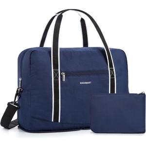 BAGSMART For Spirit Airlines Personal Item Bag 18x14x8, Foldable Travel Duffel Bag Tote Weekend Overnight Bag Carry on Luggage for Women and Men(Navy Blue)) (Medium)