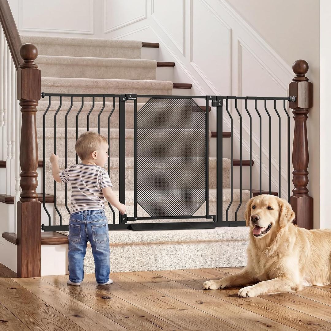 29.5-61.5" Extra Wide Baby Gate for Stairs, Child & Pet Proof, No-Drill Pressure Mount Auto Close One-Hand Operation, Indoor Dog Gate for Doorways, 7 Adjustable Sizes, 30.5" Tall, Black