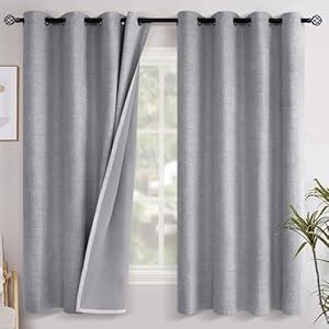 YoungsTex Grey Linen Blackout Curtains 68 Inch Length for Bedroom, Full Light Blocking Burlap Textured Drapes for Living Room Farmhouse Thermal Insulated Blinds with Grommet, 2 Panels, 68×84 Inch