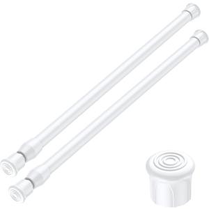 AIZESI 2PCS White Tension Rod 16.5 to 28 Inch, Adjustable Spring Curtain Rod No Drilling, Spring Tension Rods for Window DIY Projects Cupboard Wardrobe Small Curtain Rods Short Tension Rod