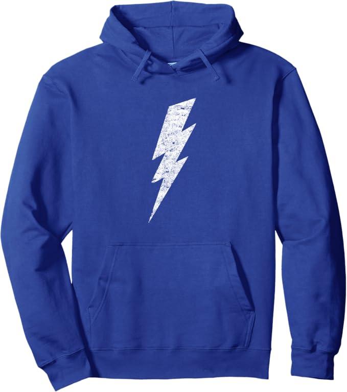 Bold Lightning Bolt  Distressed Minimalist Graphic Art Pullover Hoodie Medium