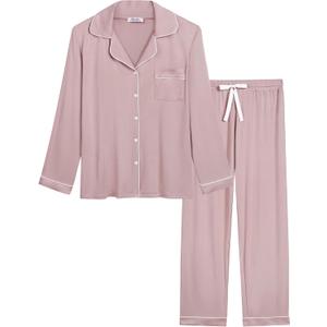 Cherrydew Women Bamboo Viscose Pajama Sets Super Soft Comfy Breathable Cooling Sleepwear Long Sleeve Button Down Loungewear (Large, Blushing Pink)