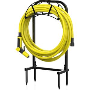 Suchek Garden Hose Holder, Upgraded 4 Spikes Water Hose Holder, Heavy Duty Hose Stand Holds 150ft Hose, Freestanding Hose Hanger, Hose Storage Organizer for Outside Yard Lawn (Black)