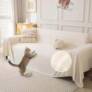 Waterproof Couch Covers for 3 Cushion Couch, Non Slip Cat-Scratch Resistant Sofa Couch Covers for Dogs, L Shape Sectional Protectors Slipcovers, Furniture Covers for Pets, 91" x 118", Ivory