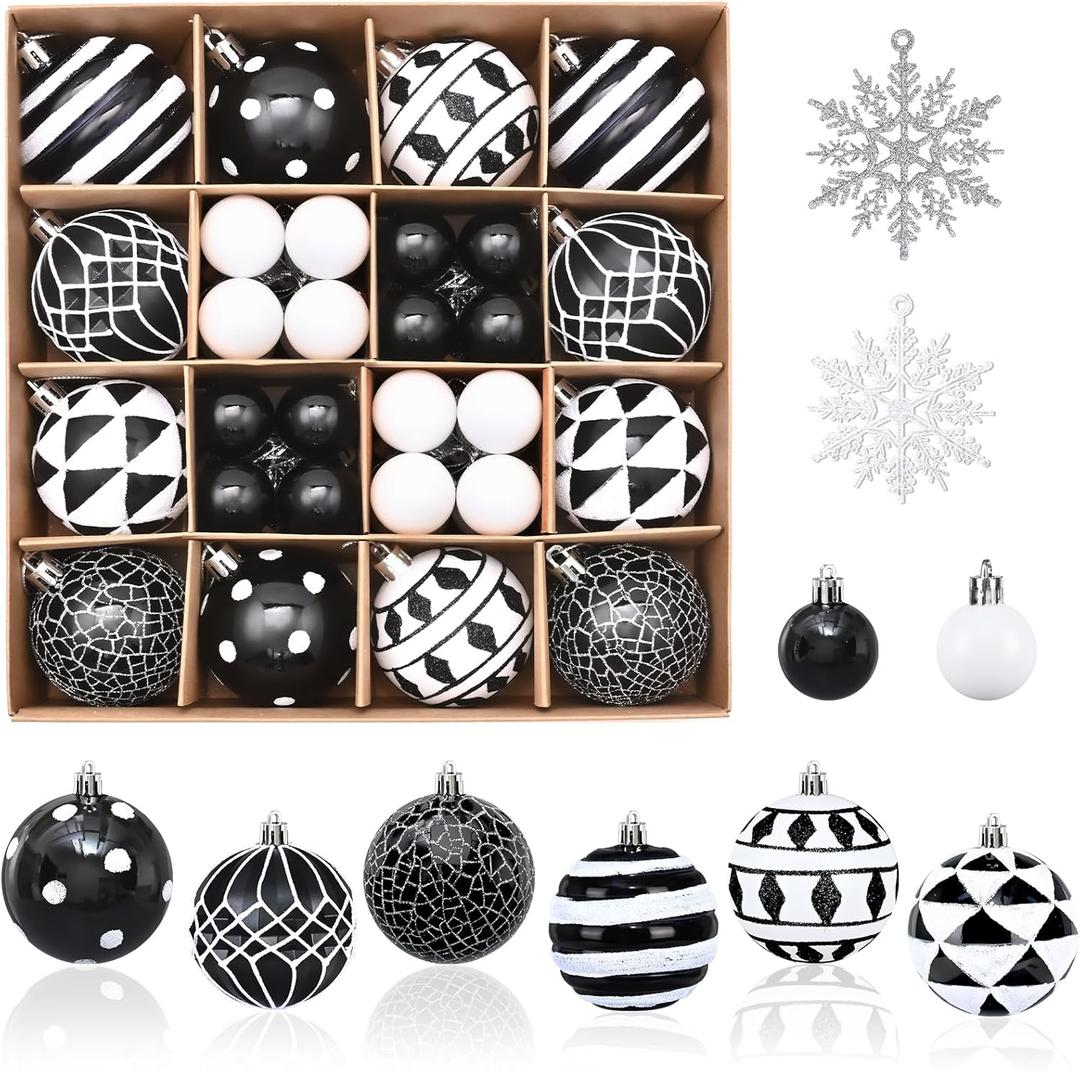 50Pcs Christmas Tree Ornaments - 2.36''/60mm Christmas Ball Ornaments Set for Xmas Tree Holiday Party Wedding Home Decorations (Black & White)