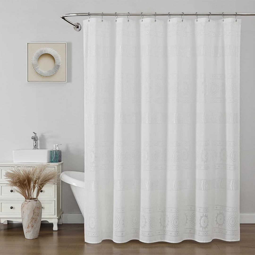 Boho Shower Curtain with Hooks, White Sheer Shower Curtain Set, Vintage Farmhouse Curtains - Waterproof Bathroom Decor for Home and Apartment, 12 Plastic Hooks Included, 72Wx72L, Sun Flower