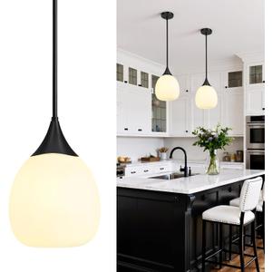 Kitchen Island Pendant Light: Mid Century Matte Black Hanging Light Fixtures with Frosted Glass Globe - 10 Inch Farmhouse Chandeliers Ceiling Lighting for Dining Room, 1 Pack-10inch