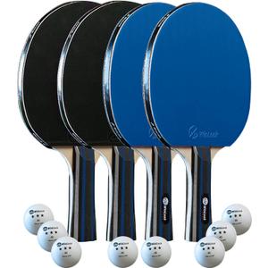 Winlook Quality Ping Pong Paddle Set - 4 Professional Table Tennis Rackets/Paddles - 8 Premium 3-Star Balls, Portable Cover Case Holder Included