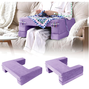 HOMBYS Adjustable Foam Crochet Pillow for Lap Support, Soft Velvet Reading & Gaming Pillow with Side Pocket and Elastic Band, Desk Pillow for Sofa, Bed & Floor, Heights for Adjusting (Purple)