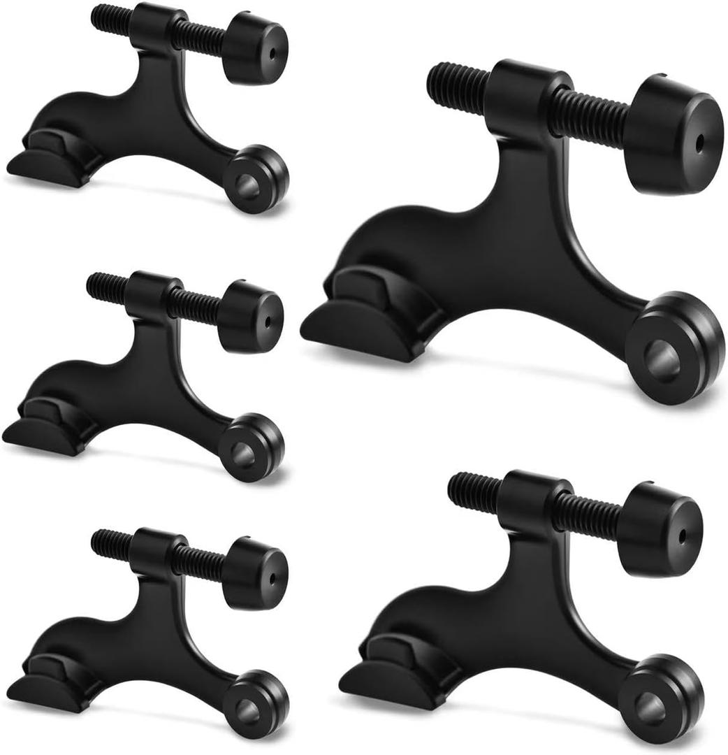 5 Pack Premium Hinge Pin Door Stopper Set, Adjustable Heavy Duty Door Stoppers with White Rubber Bumper TipsTool-Free Install, Quiet Close, Wall & Door Protection, Black (2-1/2" 1-3/4")