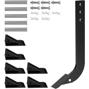 5PCS Box Blade Shank, 16" Scarifier Shank, 3 Holes Box Scraper Shank, Ripper Shank with 7PCS Removable Tapered Teeth and Pins, Adjustable Shanks Assembly for Replacement, Digging, Plowing