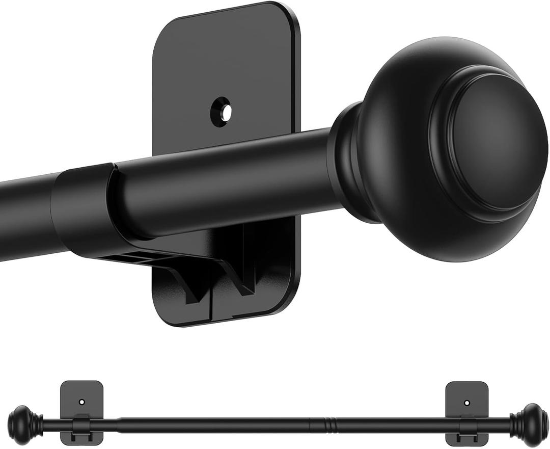 Black Curtain Rod for Windows 30 to 45 Inches,5/8 Inch Diameter Small Curtain Rods Set with Adhesive Brackets,Renter Friendly Adjustable Curtain Rods for Bedroom,Living Room