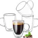 12oz Double Walled Glass Coffee Mugs with Handle, Clear Cappuccino Glass Mug Set of 4, Insulated Layer Coffee Cups, Clear Borosilicate Glass Mugs, Glasses Espresso Mugs for Coffee
