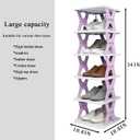 6 Tier Kids Shoe Rack, Collapsible Foldable Vertical Shoe Organizer for Kids' Rooms, Front Door Entrance, Compact Shoe Storage Shelf for Narrow Spaces (Purple-X)