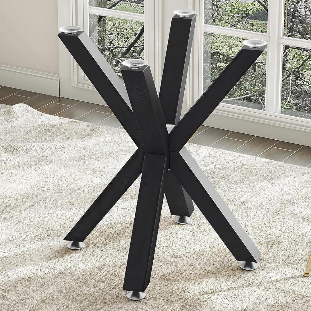 28" Industrial Metal Table Base with Suction Cups, Modern Desk Base for Marble, Glass, Wood Top,Furniture Legs for Home, Kitchen, DIY Desk, End Table, Coffee Table (Black)