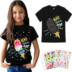 Skicuff 100 Days of School DIY Shirt Kit Kids 100th Day of School Shirt for Girls and Boys Craft Teacher Classroom Party(Sweet ,8-10)
