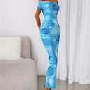 BTFBM Cocktail Dresses for Women 2026 Elegant Classy Off Shoulder Bodycon Mesh Slit Floral Maxi Spring Summer Dress(Floral Light Blue, Large) (Blue, L)
