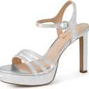 CELLENZ Women Strappy High Heels: 4.3 Inch Wedding Bride Shoes Prom Party Sexy Heel, Comfortable Platform Heeled Sandals, Satin Black White Blue Hot Pink Size 8