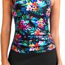 Daci Womens Tankini Swimsuits with Skirt - Two Piece Tummy Control Bathing Suits High Neck Swimwear (XX-Large, Colorful Floral)