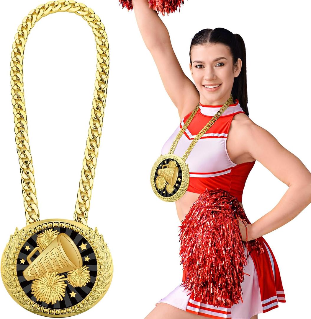 Tondiamo Sports MVP Turnover Chain Medal 6" Big Gold Champ Award Necklace Chain Baseball Basketball Football Soccer Softball Volleyball Sports Competitions Prize Gifts and Party Favors