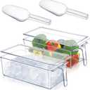 Havawish 4 Pcs Ice Storage Bin for Freezer with Lid and Flexible Scoop Set Plastic Ice Container with Lid Handle for Home Office Fridge Storage (12.4 x 5.91 x 3.94 Inches,Clear)