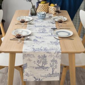 Rustic Table Runner Classic French Village Printed Linen Fabric Decorative 72 Inches Long Tablecloth Farmhouse Tea Table Runner Scarves Table Top Decor for Kitchen Dining Room Coffee Table (13x72 in)
