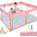 Dripex Baby Playpen, 52"52" Play Pens for Babies and Toddlers, Safe Anti-Fall Play Yard with Gates, Baby Fence with Breathable Mesh, Indoor & Outdoor Kids Activity Center, Princess Pink