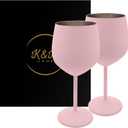 K&K Home Pink Stainless Steel Unbreakable Pink Wine Glasses - 18 oz - Set of 2 Colored, Stemmed Metal Wine Glasses Perfect for Outdoors, Weddings, and Parties