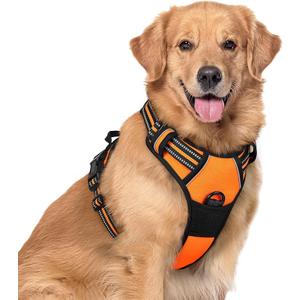 rabbitgoo Dog Harness No Pull with 2 Leash Clips, Adjustable Soft Padded, Reflective Oxford No Choke Pet Vest with Easy Control Handle for Large Dogs, Orange, XL
