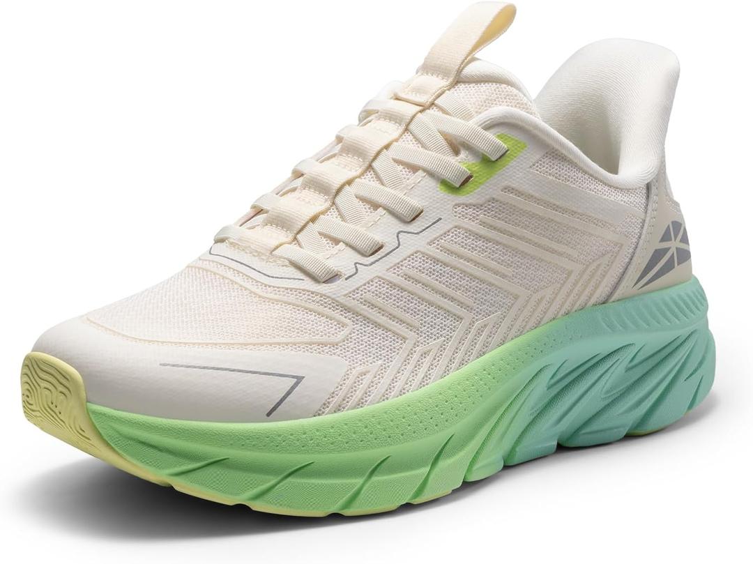Women's Slip On Walking Shoes Running Comfortable Tennis Breathable Non Slip Athletic Gym Workout Cross Training Fashion Sneakers (7, Beige/Green)