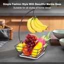 Livabber Countertop Fruit Basket Bowl with Banana Hanger, Modern Standing Fruit Vegetable Bowl Storage, with Banana Tree Holder for Kitchen Dinning Table (Square Marble, Black)