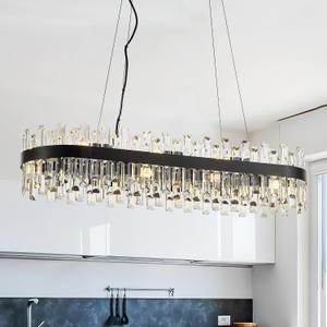 39" Modern Black Rectangle Crystal Chandelier Light Fixtures for Kitchen Island Luxury Linear Crystal Chandeliers for Dining Room 16-Light Long Hanging Pendant Lighting for Entryway Foyer Bar, 39.4" * 11.8" * 8.6"